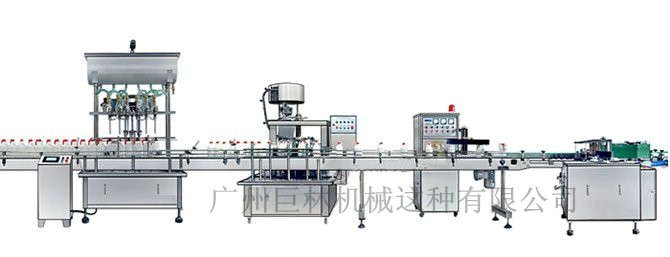 直列式裝機、自動鎖蓋機、鋁箔封口、糨糊貼標灌裝線 